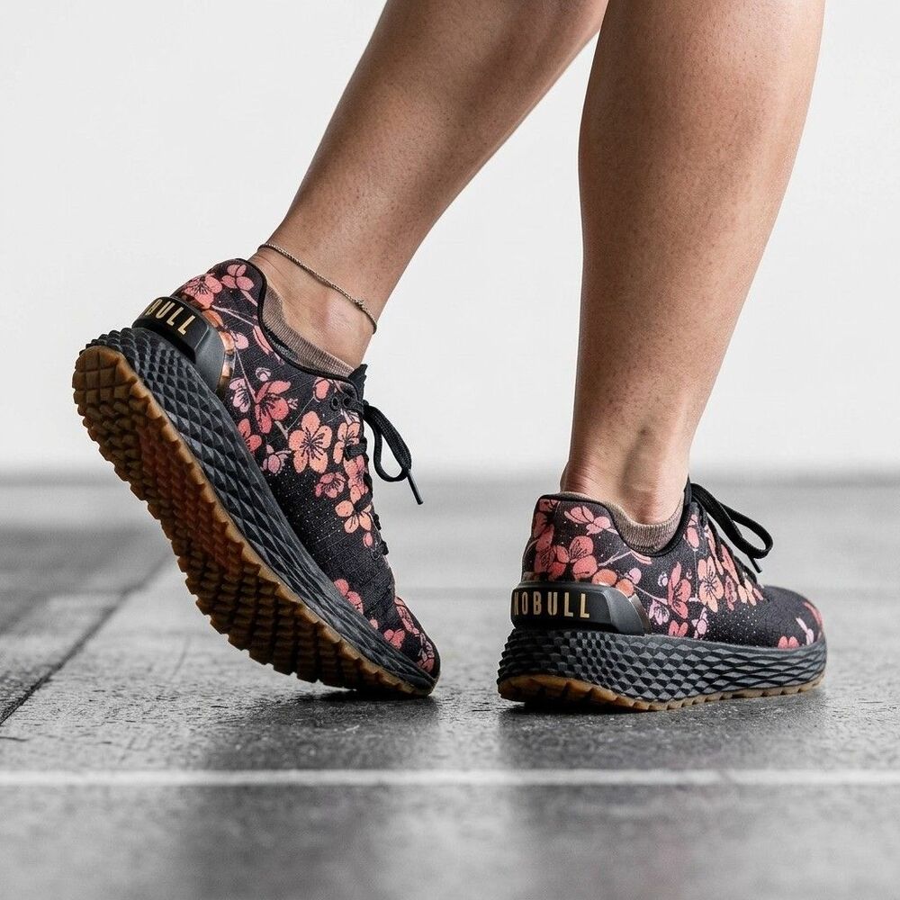 Nobull Ripstop Runner Black Cherry Blossom Floral Sneakers Women’s Size 8